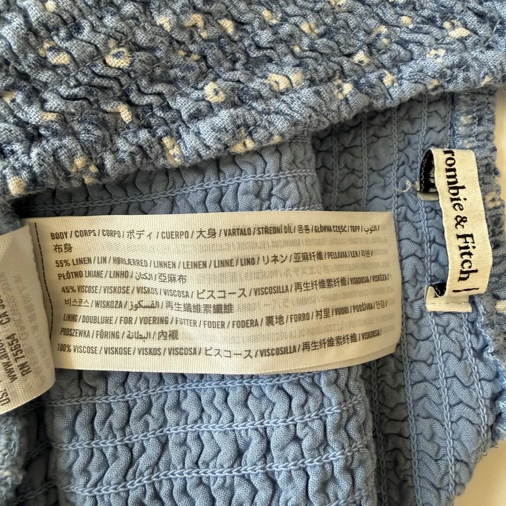 Abercrombie & Fitch Linen Blend Floral Top Blue‎ Puff Sleeve Prairie Cottagecore